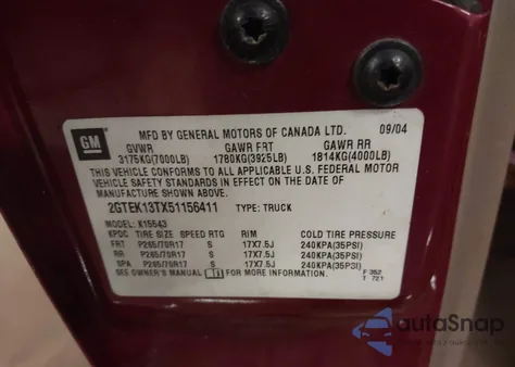 2005 GMC Sierra 1500 Sle z USA, uszkodzony, nr VIN 2GTEK13TX51156411